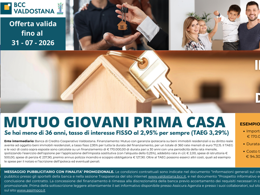 Mutuo Giovani Prima Casa BCC Valdostana 