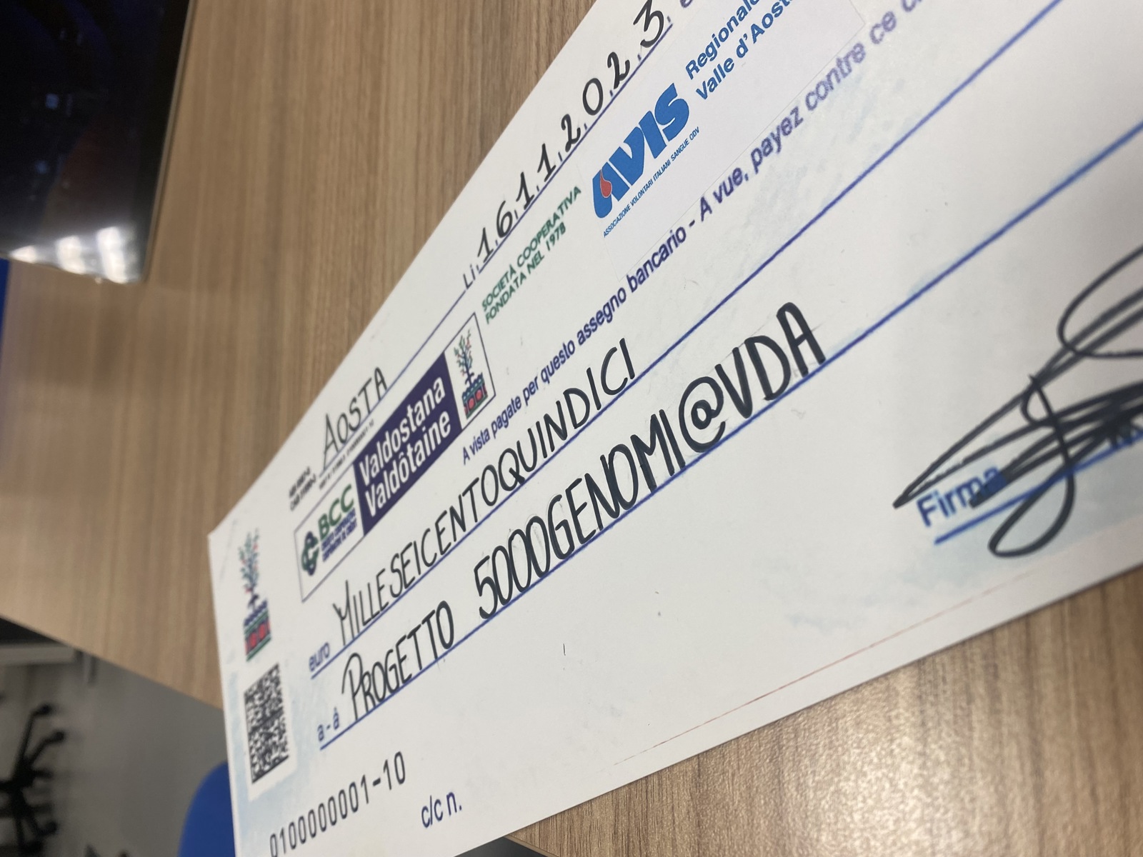 Consegna fondi al progetto 5000genomi@VDA